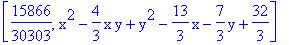 [15866/30303, x^2-4/3*x*y+y^2-13/3*x-7/3*y+32/3]